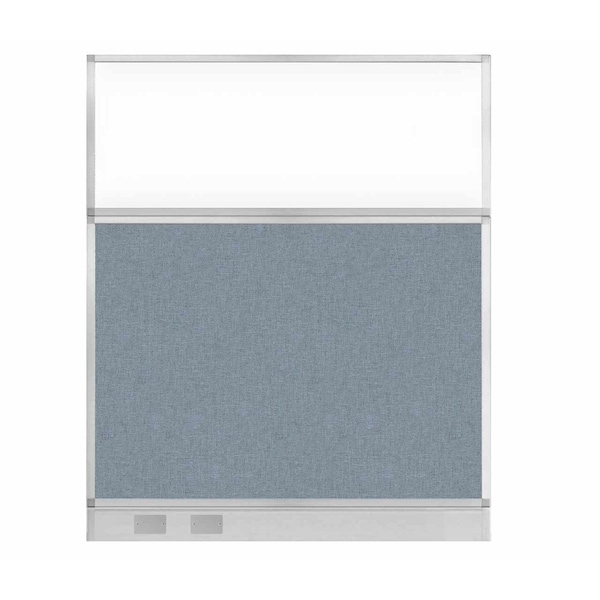 Hush Panel Configurable Cubicle Partition 5' x 6' Powder Blue Fabric Clear Window w/ Cable Channel